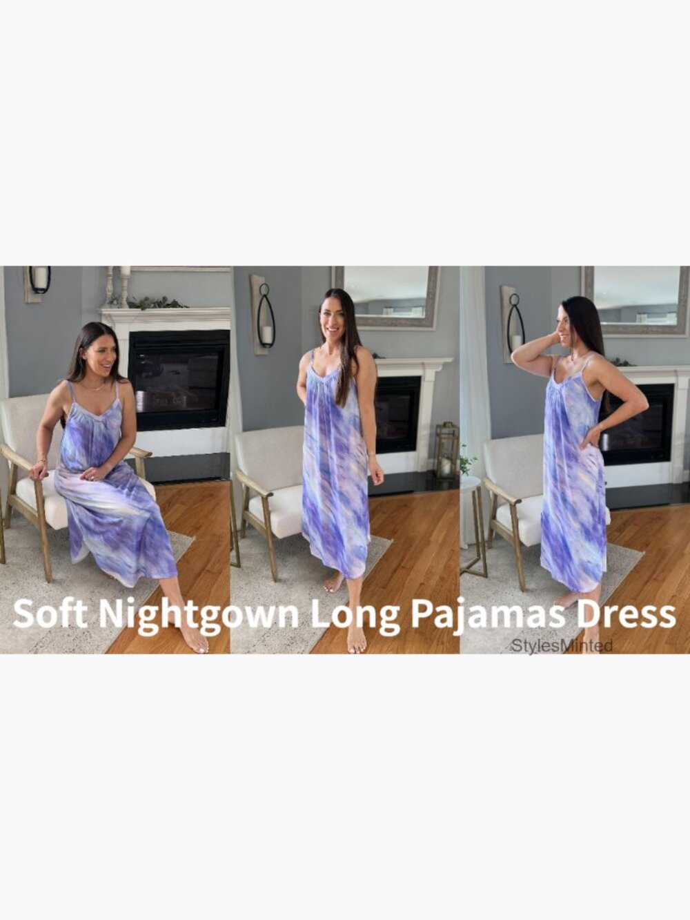 Sleeveless Full Length Nightgown Soft Lounge Dress V Neck Chemise - Picture 7 of 7